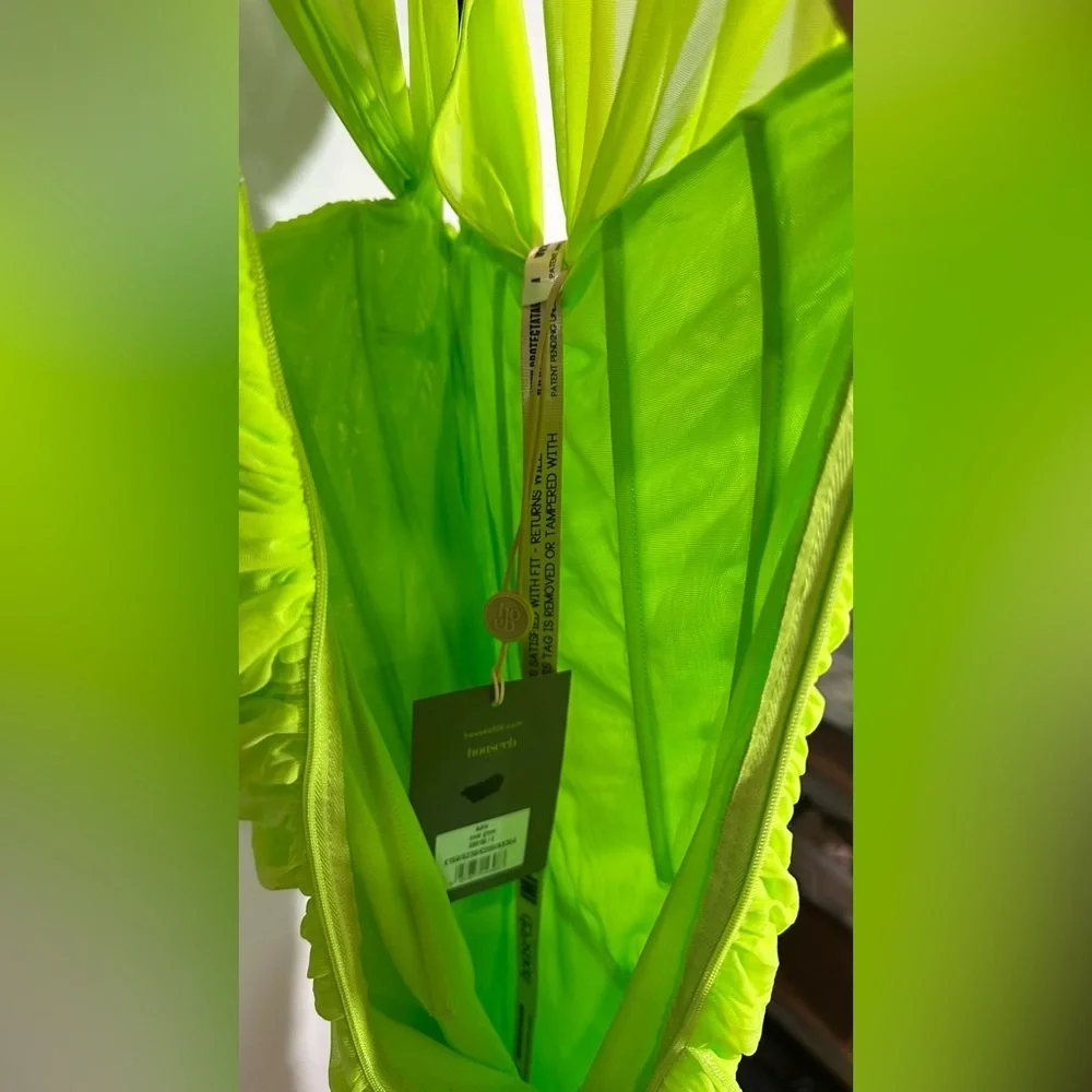 NWT House of CB Adrie Neon Green Gathered Mini Dress Small - Picture 7 of 16